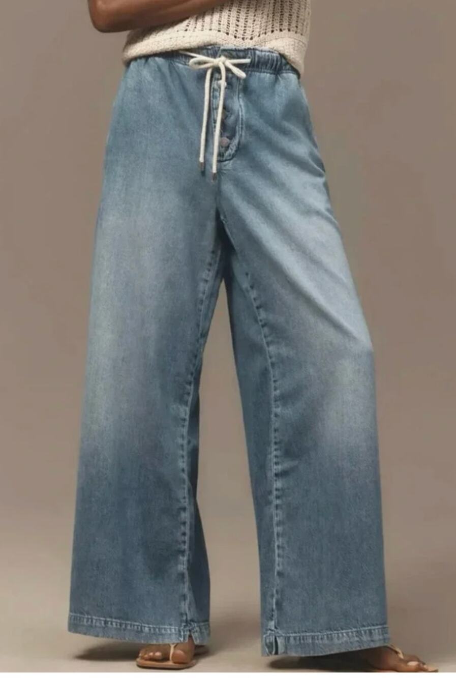 Anthropologie Pilcro Drawstring Pull-On Wide Leg Jeans Elastic Waist Women's M